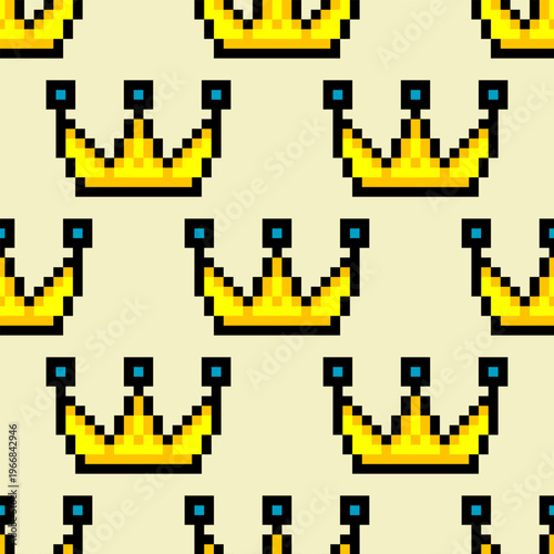 Seamless pattern with crown pixel art