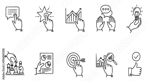 Business strategy and success icons for planning and growth