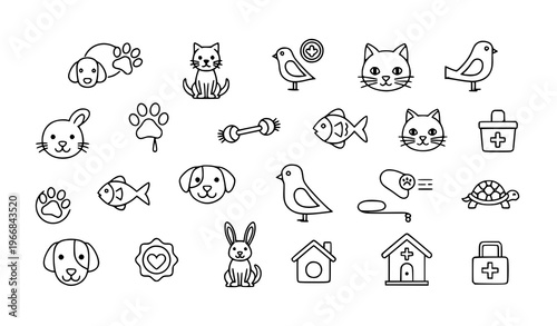 Pet Types and Pet Shop Web Icons Vector Set Animal UI Symbol Collection