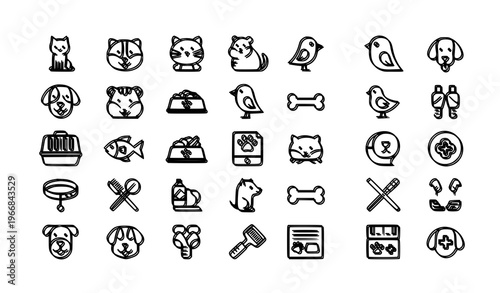 Modern Pet Shop UI Icon Set Vector Collection for Web and Mobile Design