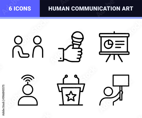 Ultra-Minimalist Public Speaking and Communication Line Art Icons. Clean Geometric Outlines for Presentations, Podcasting, and Human Interaction.