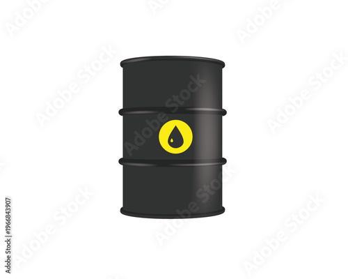 Black oil barrel icon. Petroleum storage, energy resource, oil drum, gasoline icon and fuel industry. Crude oil barrel isolated on white background.