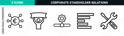 Stakeholder Management and Business Strategy Ultra-Minimalist Monoline Geometric Line Art for Corporate Planning and Project Governance.