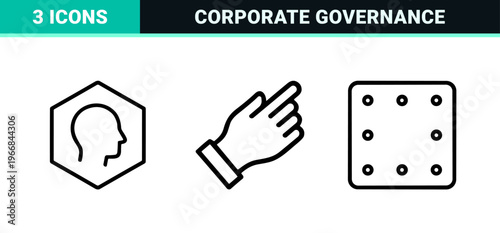 Stakeholder Management and Corporate Relationship Monoline Icons. Ultra-minimalist Geometric Line Art for Business Strategy and Governance.