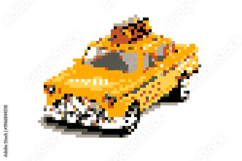Pixel art Classic Toy Taxi on White Background