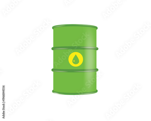 Green oil barrel icon. Petroleum storage, energy resource, oil drum, gasoline icon, green energy and fuel industry. Crude oil barrel isolated on white background.
