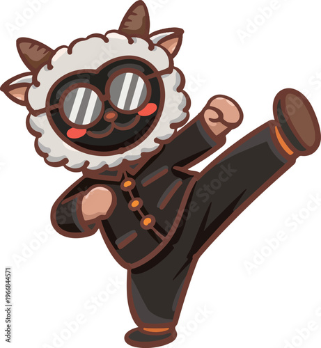 Hand-drawn Cartoon Kung Fu Sheep Series Illustration Materials
