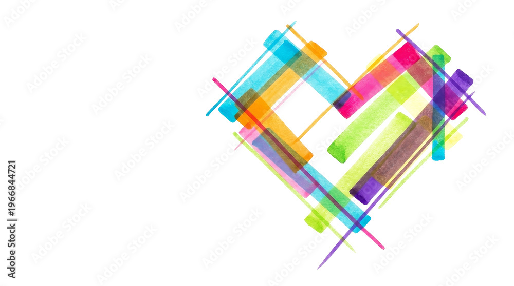 Fototapeta premium Colorful abstract heart shape made of brush strokes on transparent png background.