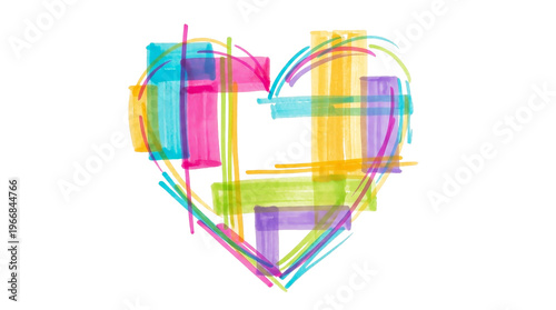 Hand drawn heart symbol with colorful scribbles on transparent png background.