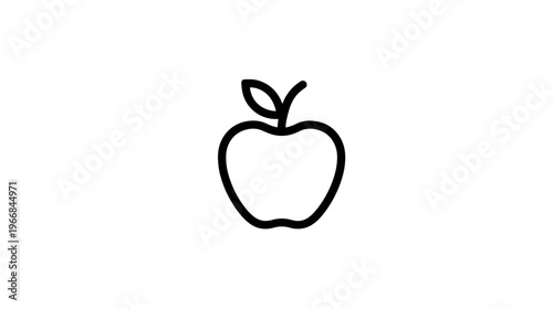Minimalist black outline apple with leaf icon. Simple vector illustration for healthy food, diet, nutrition, nature, or education concepts.