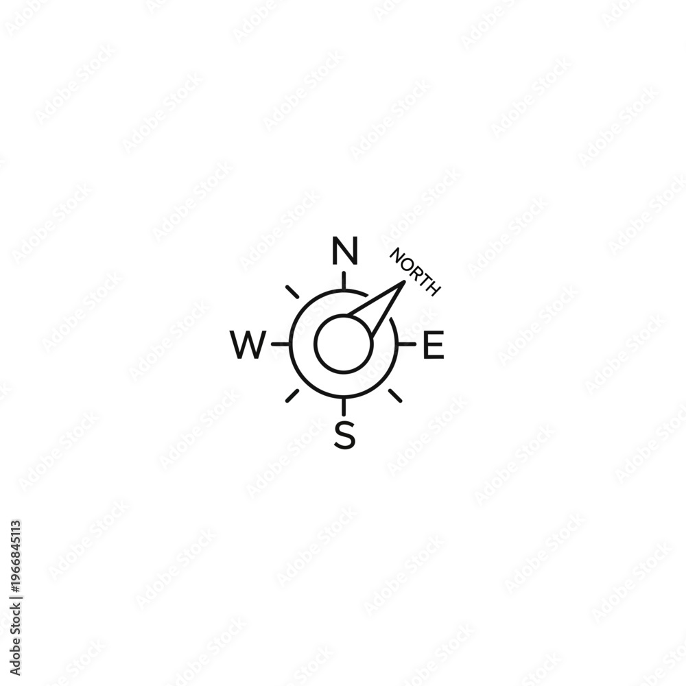 Fototapeta premium A black line drawing of a compass with a dial and needle pointing east