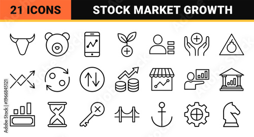 Global Financial Markets Ultra-Minimalist Monoline Line Art Set for Stock Trading Data Visualization and Professional Investment Analytics.