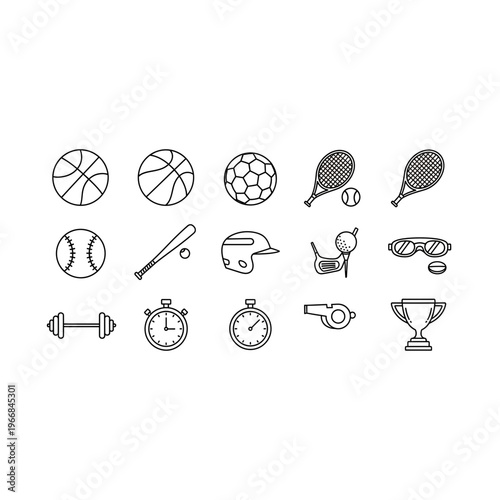 Collection of sports icons and objects