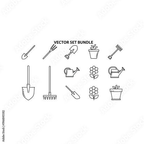 A collection of gardening tools and icons
