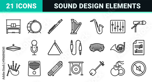 Musical Instruments and Audio Equipment Ultra-Minimalist Monoline Geometric Line Art for Digital Interface Design and Professional Branding