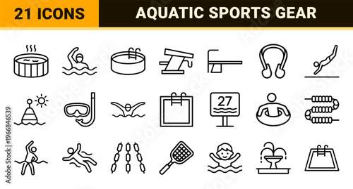 Competitive Swimming and Aquatic Leisure Linear Art Featuring Ultra-Minimalist Geometric Outlines for Professional Sports and Spa Branding