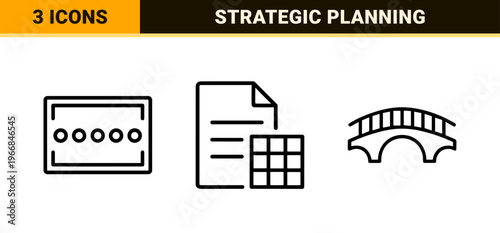 Minimalist Strategic Business Line Art Symbols for SWOT Analysis and Corporate Planning, Featuring Geometric Monoline Professional Graphics