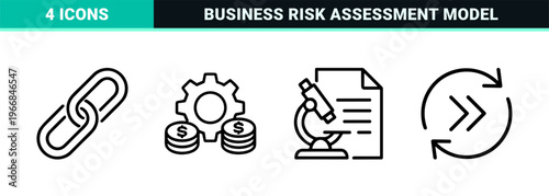 SWOT Analysis and Business Strategy Monoline Icons, Ultra-Minimalist Geometric Line Art for Growth Planning and Risk Management Layouts.