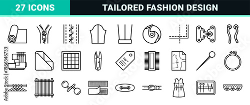 Tailoring and Garment Construction Line Art; Ultra-minimalist Monoline Geometric Outlines for Fashion Design and Textile Manufacturing Utility.