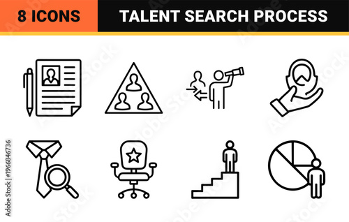 Premium Talent Acquisition and HR Recruitment Line Art Set Featuring Ultra-Minimalist Geometric Business Headhunting and Career Search Symbols