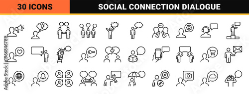 Ultra-Minimalist Interpersonal Communication Line Art Featuring Geometric People Silhouettes and Speech Bubbles for Modern Digital Interfaces.