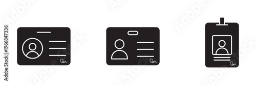 Id card icon set isolated on white background. Identification card icon. Identity document vector. Pass card identity. Face ID card. Identification card, driver's license icon. Pass card identity.