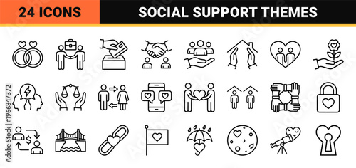 Human Relationships and Community Cooperation Ultra-Minimalist Monoline Outline Symbols for Social Networking and Professional Partnerships