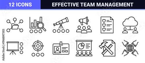 Ultra-Minimalist Team Collaboration and Business Hierarchy Line Art, Geometrically Reduced Monoline Symbols for Corporate Workflow Strategy