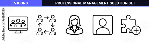 Corporate Teamwork and Business Leadership Minimalist Monoline Outline Icon Set for Professional UI UX Design and Brand Identity