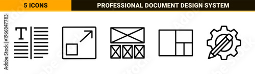 Ultra-Minimalist Monoline Interface Design Symbols for Professional UX Wireframing and Document Management Systems with Geometric Line Art.