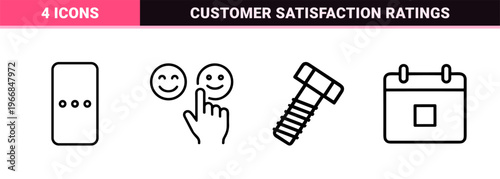 Ultra-Minimalist Customer Testimonial and Feedback Line Icons featuring Geometric Rating Stars, User Reviews, and Satisfaction Symbols.
