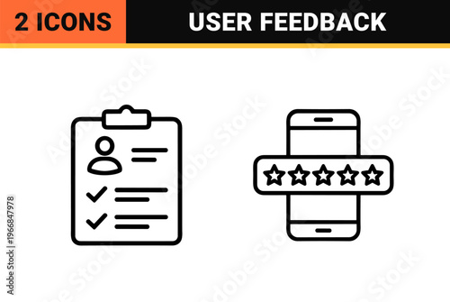 Customer Feedback and User Testimonial Line Art. Ultra-minimalist monoline geometric icons for business reputation and service rating interfaces.