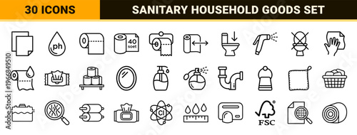 Ultra-minimalist Bathroom Paper and Hygiene Line Art Set Featuring Geometric Toilet Roll Outlines for Commercial Product Packaging Design.