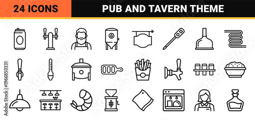 Brewery and Gastropub Culture Minimalist Monoline Line Art Graphics for Craft Beer Branding and Menu Design