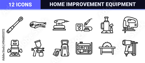 Ultra-minimalist monoline construction tool symbols featuring geometric line art for professional hardware and home renovation interfaces.