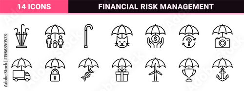 Ultra-Minimalist Monoline Insurance and Protection Concept Outline Symbols for Financial Security, Risk Management, and Commercial Coverage UI.