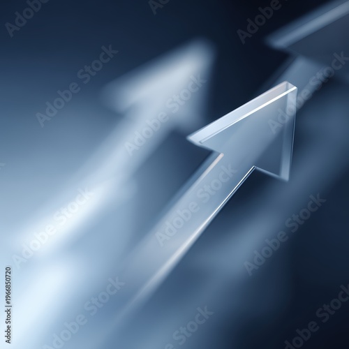 Transparent upward arrows layered in depth, modern finance background