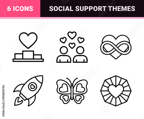 Refined Geometric Line Art for Empathy and Compassion featuring Ultra-Minimalist Monoline Symbols for Charitable Organizations and Unity Apps