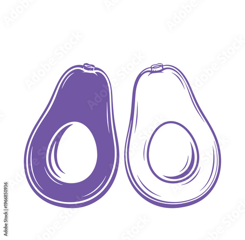 Purple avocado halves illustration with white background