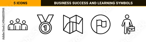 Professional Upskilling and Career Growth Icon Set: Ultra-minimalist monoline geometric line art for corporate training and personal development.
