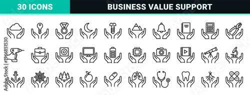 Ultra-minimalist Monoline Hands Holding Concepts Geometric Line Art for Commercial Stewardship Insurance and Business Value Management