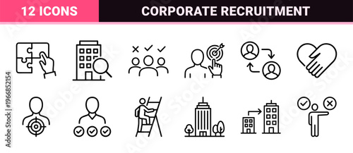 Corporate Recruitment and Human Resources Management Ultra-Minimalist Monoline Line Art for Talent Acquisition and Workforce Strategy.