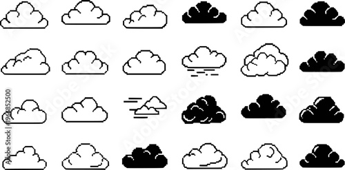 Pixel cloud in black and white for digital and weather representation symbol