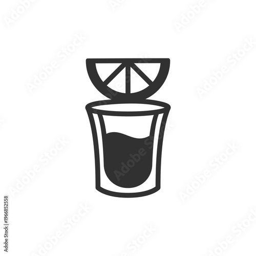 Citrus shot drink icon. Alcoholic shot with lemon slice concept. Monochrome black and white symbol