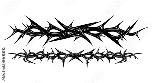 Black thorn, barbed wire, vector border, tattoo design elements isolated PNG with Transparent Background