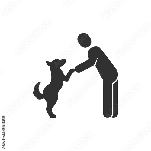 Person training dog icon. Pet obedience training and dog education concept. Monochrome black and white symbol