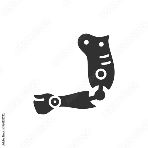 Prosthetic arm icon. Artificial limb technology and rehabilitation concept. Monochrome black and white symbol