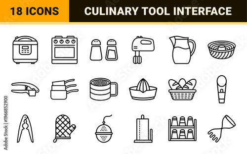 Culinary Equipment and Kitchenware Outline Symbols for Modern Gastronomy Projects Featuring Clean Monoline Geometric Aesthetics