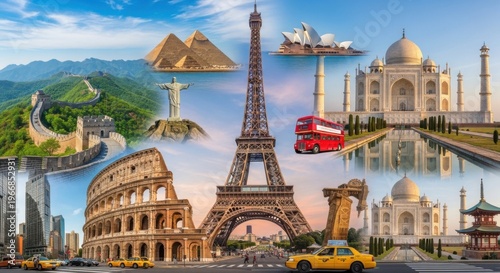 Iconic Landmarks from Around the World in a Scenic Collage