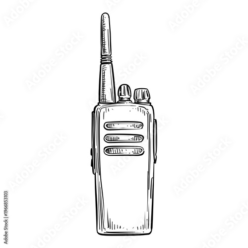 portable walkie talkie radio vector line art hand drawn illustration